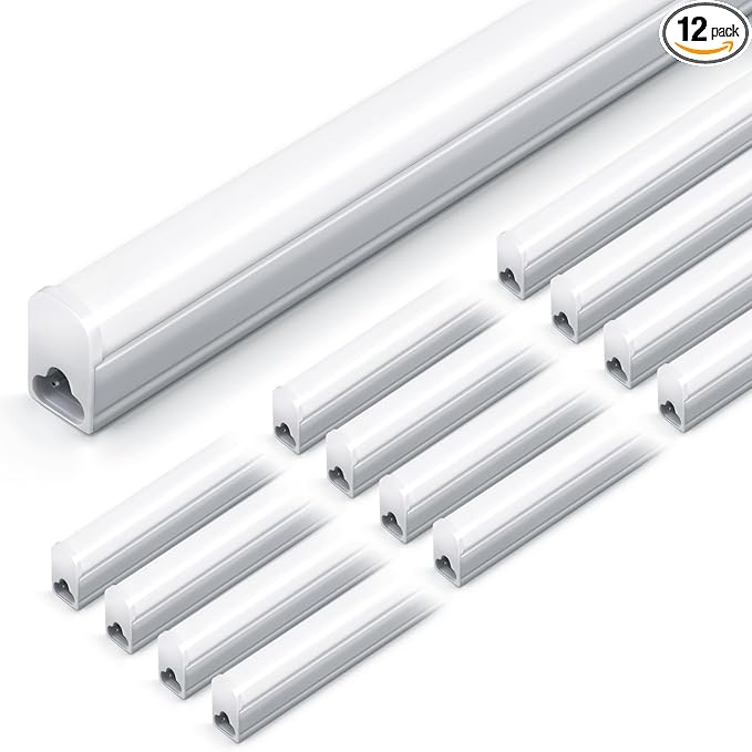 12 Pack 4FT Led Shop Lights, 20W 2200lm 6500K Super Bright Garage Light, T5 4 Foot Shop Lights Ideal for Basement, Storage Room, Warehouse, Linkable Led Lighting Fixture with On/Off Switch