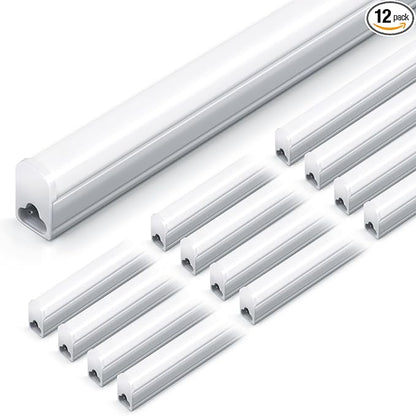 12 Pack 4FT Led Shop Lights, 20W 2200lm 6500K Super Bright Garage Light, T5 4 Foot Shop Lights Ideal for Basement, Storage Room, Warehouse, Linkable Led Lighting Fixture with On/Off Switch