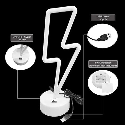 Lightning Bolt Neon Sign Purple With Base for Bedroom, USB/Battery Thunder Lamp Night Light, LED Shaped Decor for Desk Table Game Room Man Cave