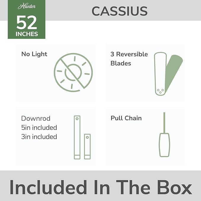Hunter Cassius - Outdoor or Indoor Ceiling Fan No Light (Noble Bronze, 52 inch)