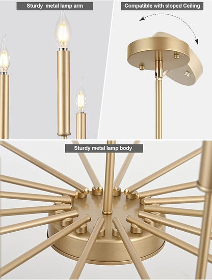 Yiisem Modern Farmhouse Gold Chandelier, 16-Light Rustic Candle Chandelier, Industrial Hanging Chandeliers for Dining Room, Kitchen, Foyer, Entryway, Living Room