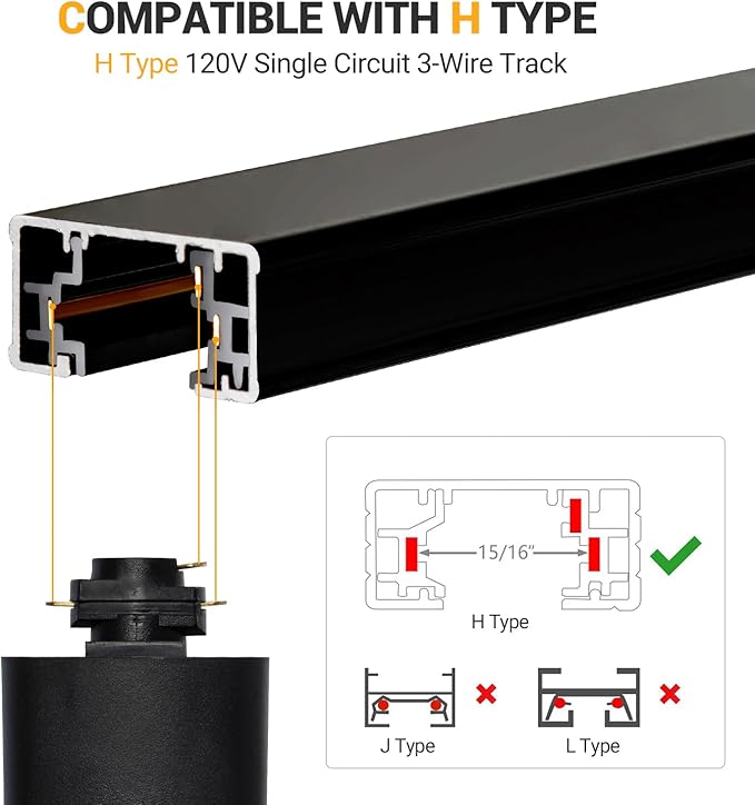UL Listed H Track Floating Canopy Connector Black for Single Circuit H Type Track Rail, H Track Lighting Rails Cover Compatible with H Track Rail System, Track Lighting Accessories Kit, 1 Pack