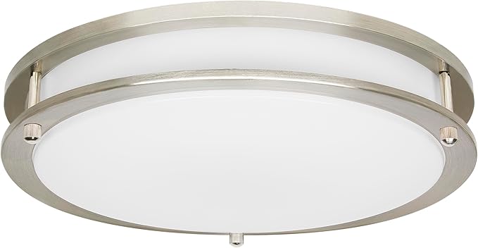 Sylvania 12" Flush Mount LED Ceiling Light Fixture, 25W, 5 CCT Select (2700K - 5000K), Dimmable, 1800 LMS, Brushed Nickel, LED Lights for Bedroom Kitchen Hallway - 1 Pack (66458)