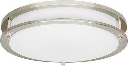 Sylvania 12" Flush Mount LED Ceiling Light Fixture, 25W, 5 CCT Select (2700K - 5000K), Dimmable, 1800 LMS, Brushed Nickel, LED Lights for Bedroom Kitchen Hallway - 1 Pack (66458)