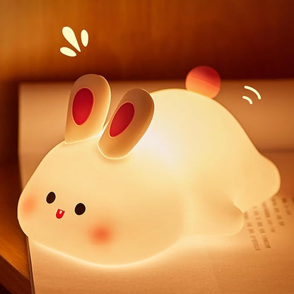 YR YRHH-PET Cute Bunny Night Light, Squishy Rechargeable Bunny Lamp Kids Easter Gift, Big Face Rabbit Decor, Mom or College Girl Gifts, Dimmable Bunnies, Nursery Touch Nightlight, Safe Silicone