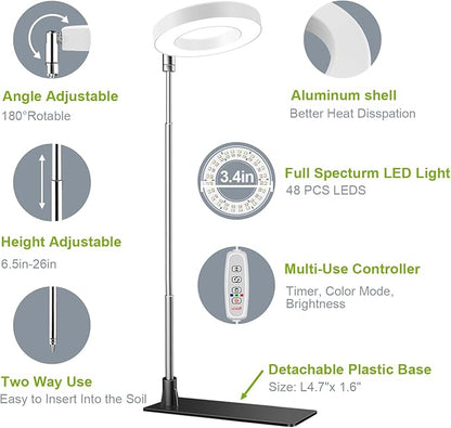 Kullsinss Grow Lights for Indoor Plants, Full Spectrum Halo Growing lamp with Detachable Base, Height Adjustable, 3 Colors, 10 Dimming, Automatic Timer, Plant Light for Small Plants Growing, 2-Pack
