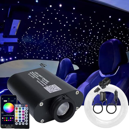 AZIMOM Bluetooth 16W RGBW Fiber Optic Lights Star Ceiling Lighting Kits 450pcs 0.03in 9.8ft Music Sound Activated APP Remote Control Car Home Headliner Decor