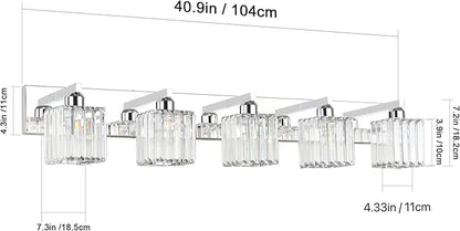 Aipsun Bathroom Light Fixtures Modern Vanity Light for Bathroom Crystal Chrome Vanity Light 5 Light (Exclude Bulb)