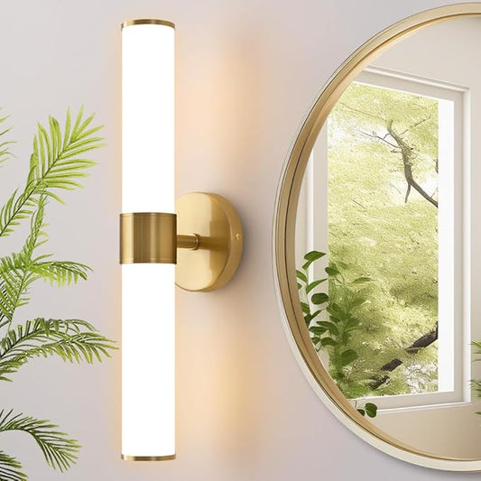 Gold Bathroom Light Fixtures, Vanity Lights for Mirror with Milk Glass Shade, 20 Inch Up and Down Wall Sconces for Bathroom Bedroom Living Room Hallway - Bulb Not Included