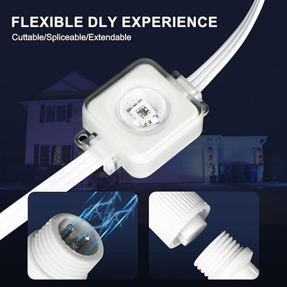 Permanent Outdoor Eaves Lights, 50ft with 30 RGB LED Bulbs for Festive Decor, 100+ Scene Options, IP67 Waterproof, Smart App & Remote Control Compatible for Christmas,Holiday,Outdoor Decor