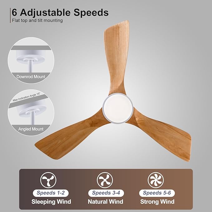 42 Inch White Ceiling Fans with Lights and Remote,Dimmable LED Light,Quite Reversible DC Motor,Memory Function,Modern Solid Wood Indoor Outdoor Ceiling Fan with Light for Farmhouse Bedroom Patio