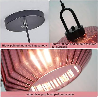 Mid Century Modern Pendant Light fixtures Glass Globe Pendant Lights with Hand Blown Purple Glass Shade Vintage Hanging Pendant Light for Dining Room Some Room Ceiling Hanging Light