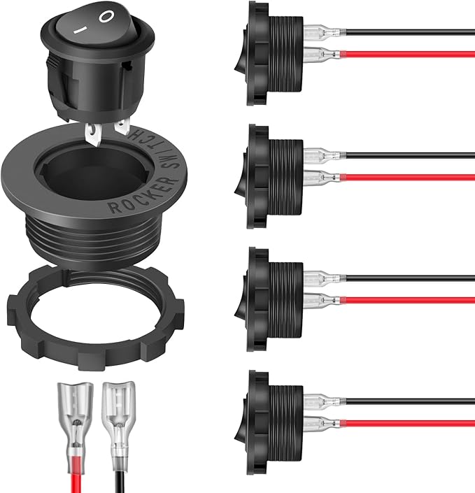 Nilight 5PCS Round Rocker Switches w/Wiring Harness SPST Switch Holder 20mm 12Volt 2 Pin Pre-Wired Waterproof Toggle Switch Shell for Switch Panel Car Automotive RV Trucks Boats,2 Years Warranty
