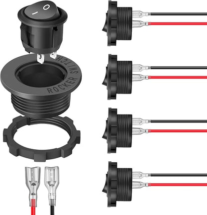 Nilight 5PCS Round Rocker Switches w/Wiring Harness SPST Switch Holder 20mm 12Volt 2 Pin Pre-Wired Waterproof Toggle Switch Shell for Switch Panel Car Automotive RV Trucks Boats,2 Years Warranty
