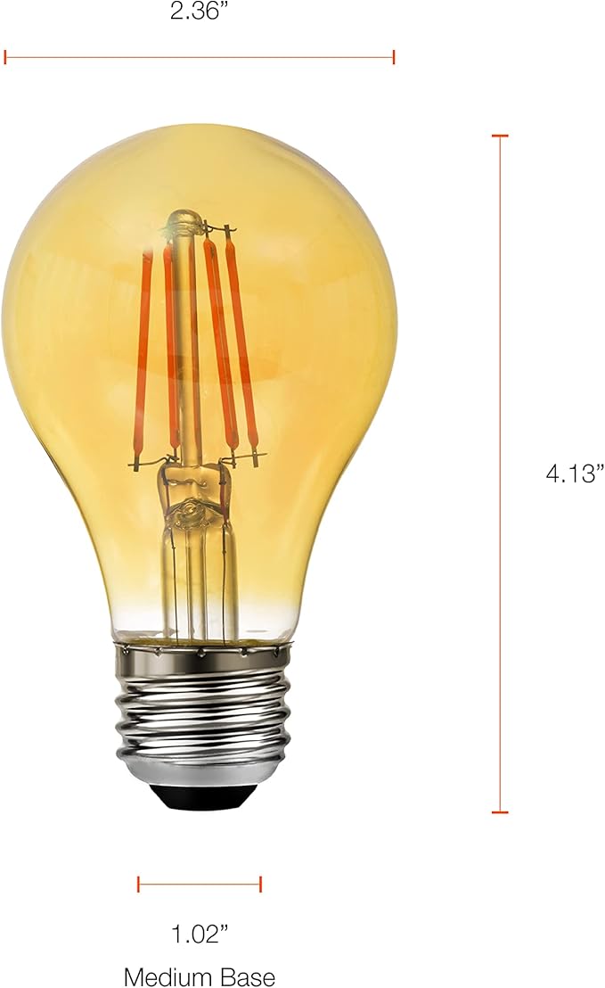 Sylvania A19 LED Vintage Light Bulb, 40W Equivalent Efficient 4.5W, 13 Year, 380 Lumens, Dimmable, Amber Glow - 2 Pack (75347)