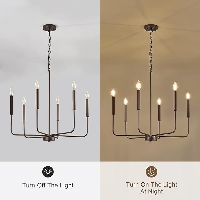 Modern Oil-Rubbed Bronze Chandelier for Dining Room, Metal 6-Light Kitchen Light Fixtures, Farmhouse Candle Hanging Pendant Light for Living Room Entryway Foyer Bedroom (Bulbs Not Included)