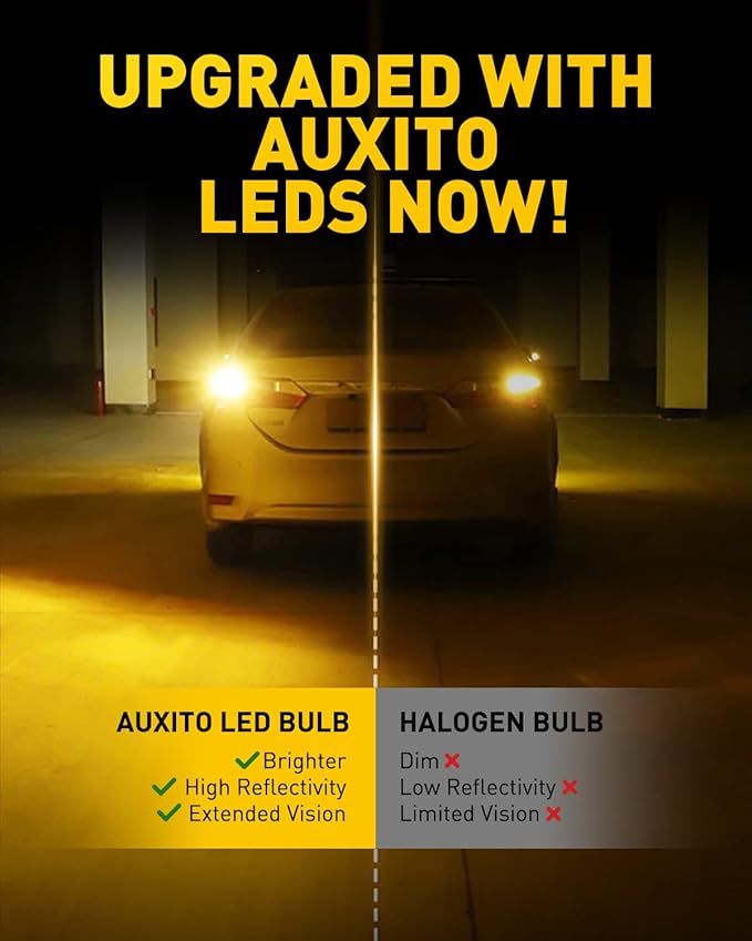 AUXITO Upgraded 1157 LED Bulbs Amber Yellow Turn Signal Light, Super Bright 2057 2357 3496 7528 LED Lights for Blinker Turn Signal Bulbs, Tail Brake Light, Parking Light, Side Marker Light, Pack of 2