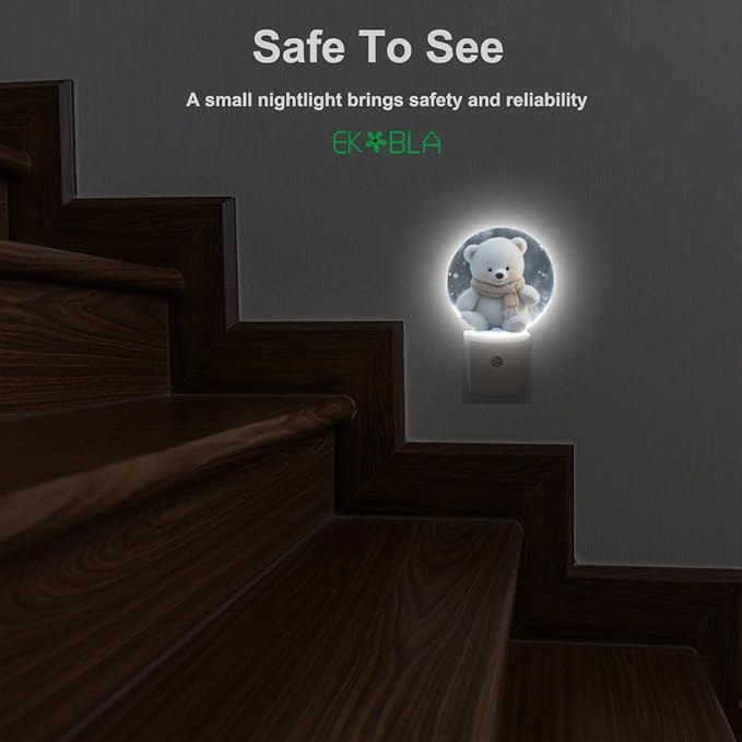 EKOBLA Cute Bear Night Light, Lovely White Bear Pattern Plug into Wall with Dusk to Dawn Sensor, 0.5W LED Energy Saving Nightlight for Bedroom, Bathroom, Hallway