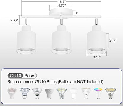 3-Light Led Track Lighting,White Ceiling Lighting Fixtures,Wall Sconces Ceiling Spotlight with Foldable Light Arms for Kitchen, Closet, Bedroom,GU10 Socket, Bulbs Not Included