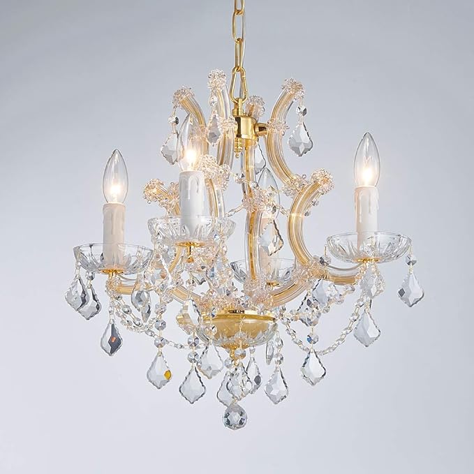 Saint Mossi 4 Light Crystal Maria Theresa Gold Chandelier Light Fixture,Modern Chandelier Crystal Chandelier for Bedroom,Dining Room,Living Room,H17 x W18,Adjustable Chain