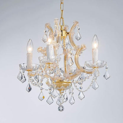 Saint Mossi 4 Light Crystal Maria Theresa Gold Chandelier Light Fixture,Modern Chandelier Crystal Chandelier for Bedroom,Dining Room,Living Room,H17 x W18,Adjustable Chain