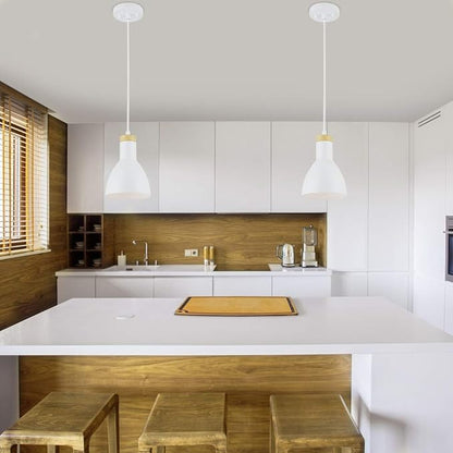 Globe Electric 60765 1-Light Pendant Light, Matte White, Wood Grain Accent