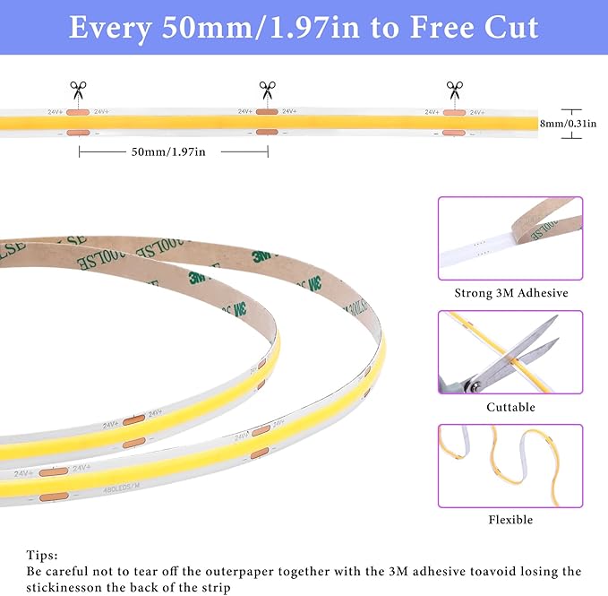 COB Smart LED Strip Light - 32.8ft/10m 2700K Warm White 24V Dimmable Light Strip with Remote High-Density 4800LEDs CRI90+ Compatible with Alexa/Google Assistant Cuttable Tape for Closet Shelves