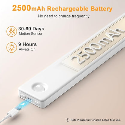 6 Pack 13 inch Under Cabinet Lighting, USB Rechargeable Motion Sensor Light Indoor, Battery Operated Closet Light, LED Cabinet Lights, Stick On Dimmable Under Counter Lights for Kitchen