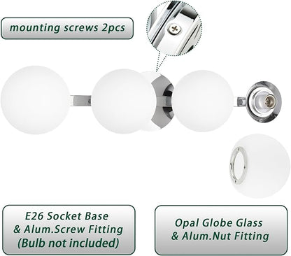 Chrome Globe Bathroom Vanity Light Fixtures, Modern 4 Lights Wall Lighting, Porch Wall Mount Light Fixture for Bathroom, Over Mirror Cabinets Hallway Stairs