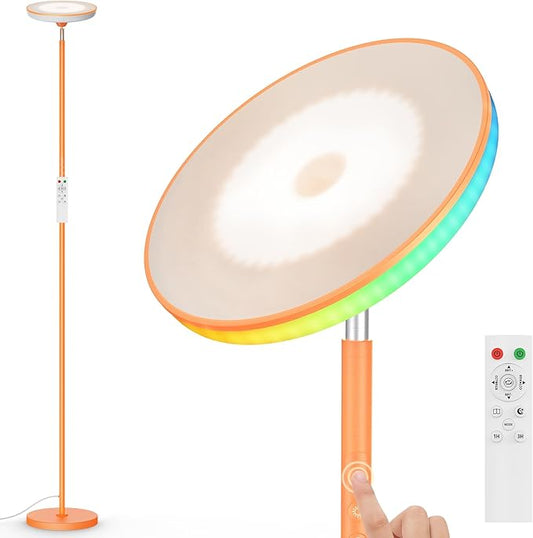 OHLUX Floor Lamps for Living Room, Bright LED Standing Lamp with Remote, Modern Color Changing Tall Lamp with Stepless Dimming, 69" Corner Floor Lamp for Bedroom, Office, RGB Orange