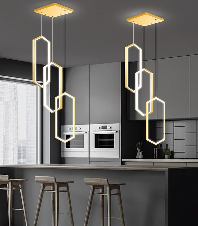 3-Rings Dimmable Pendant Lighting Adjust LED Mini Chandelier Ceiling Light Fixtures for Kitchen Island Dining Room Living Room Bedroom Gold