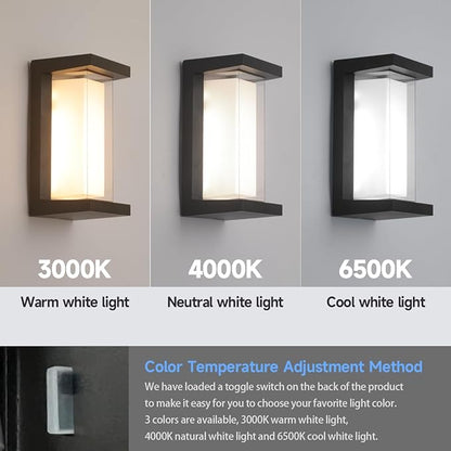 4-Pack 24W Modern LED Wall Sconces, ETL Certified, 3000K/4000/6500K Color Adjustable, 10-100% Dimmable Outdoor Wall Lights, 2160LM IP65 Waterproof Exterior Lighting Fixtures for Porch, Patio