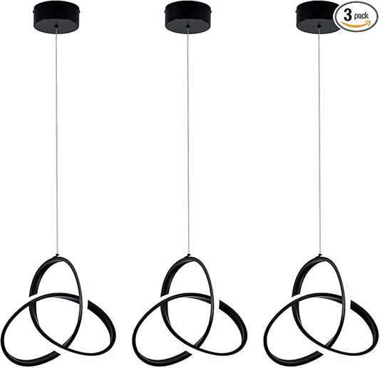 MAYNA Modern Spiral Led Chandelier, 4000K Pendant Light Kitchen Island, 18W Adjustable Height Island Light Fixture for Kitchen Bedroom Kitchen Island Cafe, 3 Pack (Black)