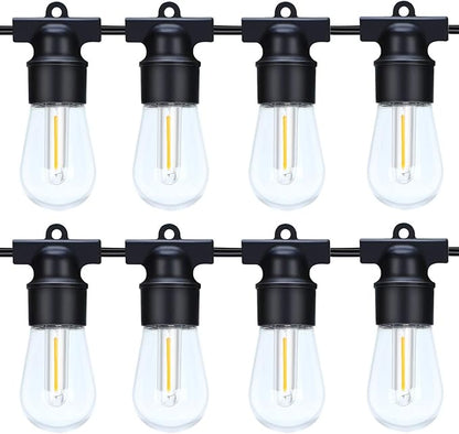 49FT LED Outdoor String Lights - Waterproof Patio & Backyard Cafe Lights with 15+2 Spare Bulbs