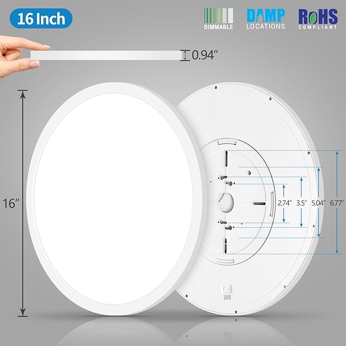 mw 4 Pack 16 Inch Flush Mount Ceiling Light, 30W, 5CCT 2700K/3000K/3500K/4000K/5000K, Dimmable Ultra Slim Modern LED Ceiling Light, Damp Location for Bedroom, Kitchen, Laundry Room, ETL Listed