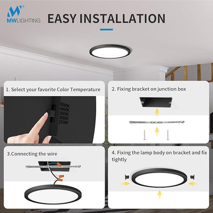mw LED Flush Mount Ceiling Lights, 9 Inch Round Black Ceiling Light, 20W 120V 5CCT 2700/3000/3500/4000/5000K, Dimmable Slim Flush Mount Light, Close to Ceiling Light Fixtures for Bedroom, Hallway