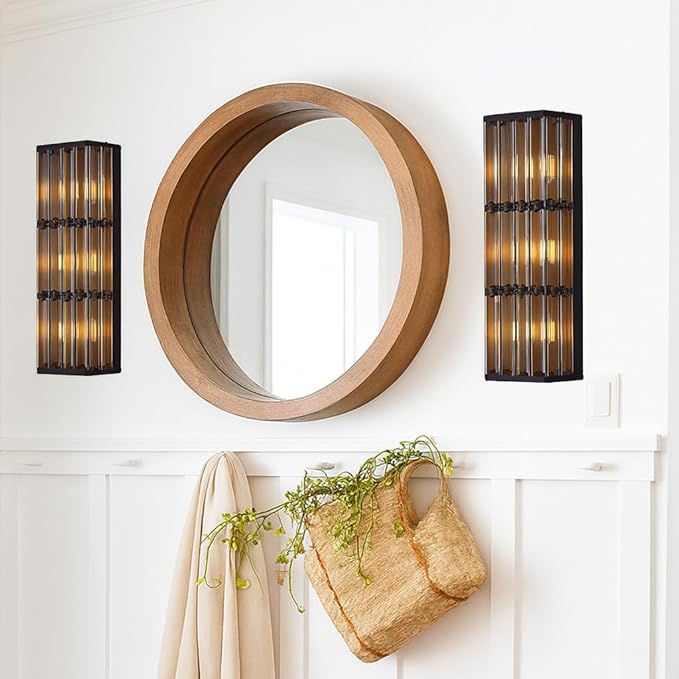 Rustic Black Wall Sconce with Glass Vintage Antique Wall Light Fixture Retro Farmhouse Mid Centry Wall Sconce for Bedroom, Living Room, Mirror, Fireplace