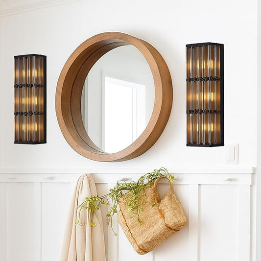 Rustic Black Wall Sconce with Glass Vintage Antique Wall Light Fixture Retro Farmhouse Mid Centry Wall Sconce for Bedroom, Living Room, Mirror, Fireplace