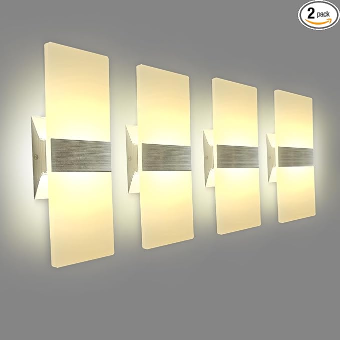 KICAAO Modern Wall Sconces, Led Wall Light 10w, Wall Sconce Up Downlight, Hardwired Acrylic Wall Light Lighting, Suitable for Living Room Corridor Bedside (Warm White 2700K 4Pack)