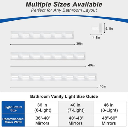 IZORRO LED Modern Bathroom Lights Fixtures(7-Light,Dimmable,360°Rotate),Matte White Acrylic Wall Lighting,Vanity Lights for Bathroom Over Mirror - 6000k 40In （No Assembly Required）