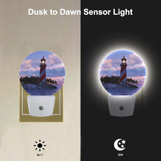 EKOBLA Lighthouse Plug-in Night Light, Coastal Sunset LED Nightlight with Dusk to Dawn Sensor for Home