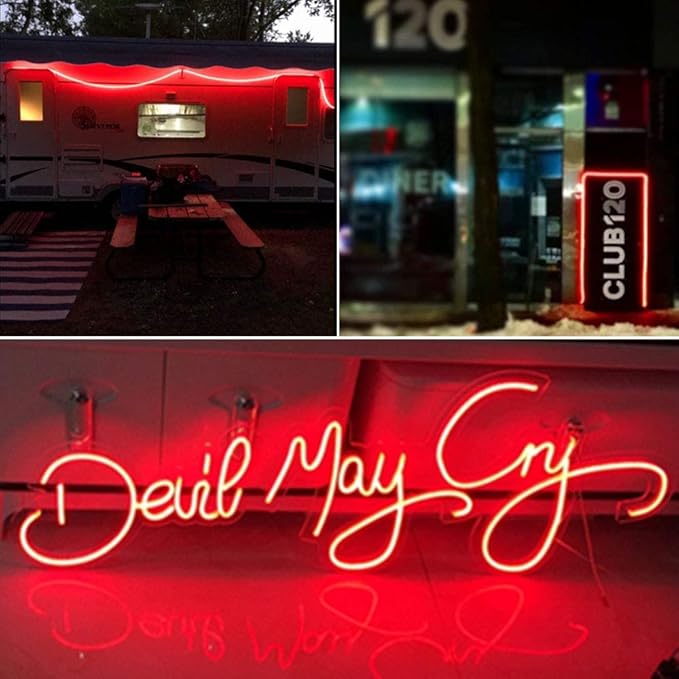 YM E-Bright Red Led Neon Strip Light Without Power Supply, 12V Silicone Indoor Outdoor 16.4Ft 600SMD Waterproof Flexible for Signboard Bar Home TV Kitchen Bedroom Party Holiday Decoration