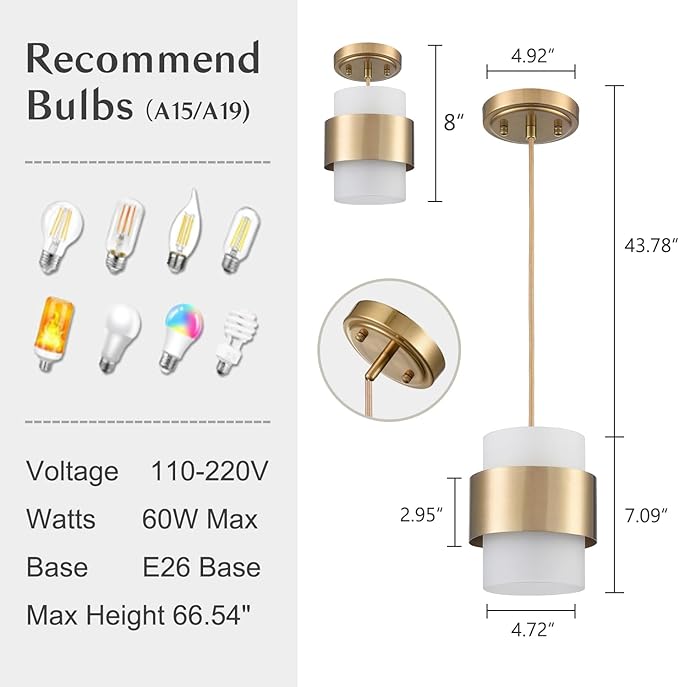 DEYNITE Modern Mini Gold Pendant Light Fixtures Glass Cylinder Hanging Lamp for Kitchen Dining Bathroom