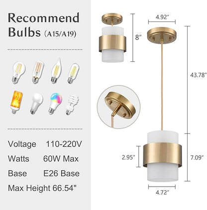 DEYNITE Modern Mini Gold Pendant Light Fixtures Glass Cylinder Hanging Lamp for Kitchen Dining Bathroom