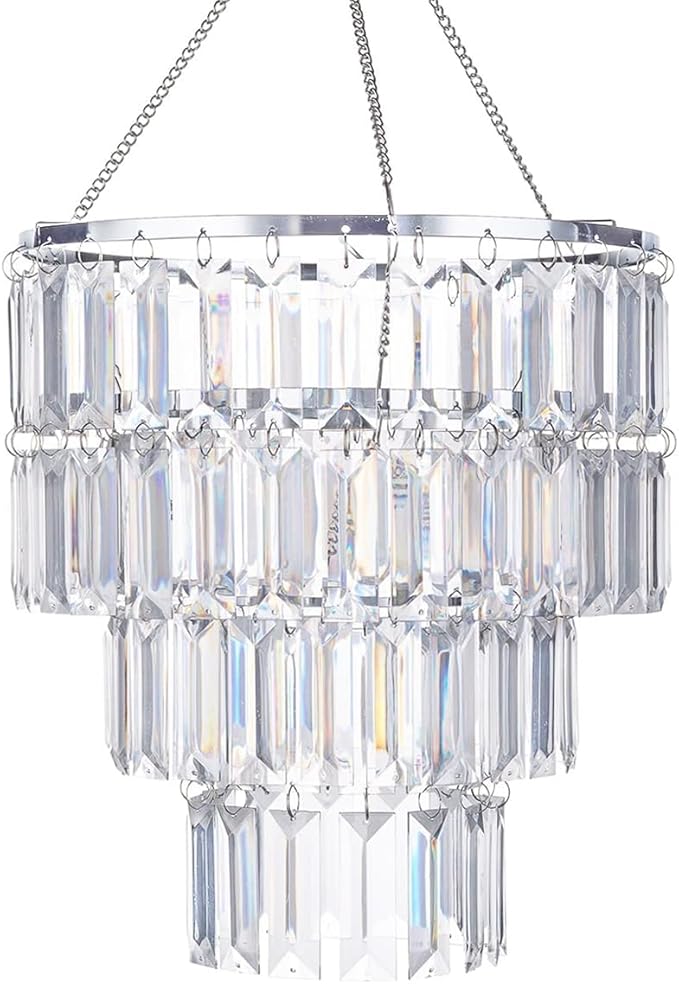 Modern Chandelier Shade, Faux Chandeliers Light Fixture Pendant Ceiling Lampshade for Girls Bedroom, W9.84 X H11 (Chrome)