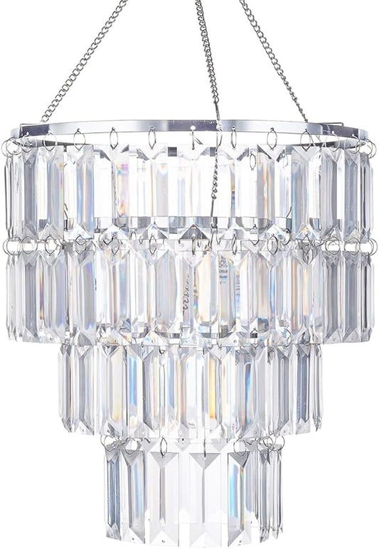 Modern Chandelier Shade, Faux Chandeliers Light Fixture Pendant Ceiling Lampshade for Girls Bedroom, W9.84 X H11 (Chrome)