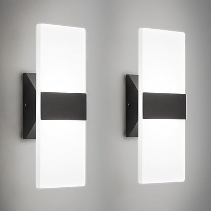 Modern LED Wall Sconces Set of Two, 12 Inch Indoor Dimmable Black Wall Lights, 12W 2700K-5000K Adjustable, Hardwired Acrylic Wall Sconces for Living Room Bedroom Bathroom Hallway, ETL