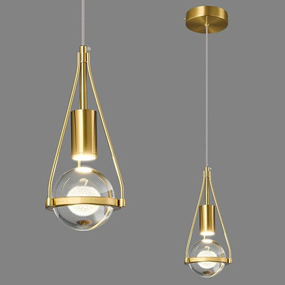 Gold Dandelion Pendant Light in Brushed Brass Finish, 1-Light Mini Globe Modern Crystal Kitchen Island Pendant Lighting Dimmable LED Hanging Ceiling Light Fixture for Bathroom Bedroom