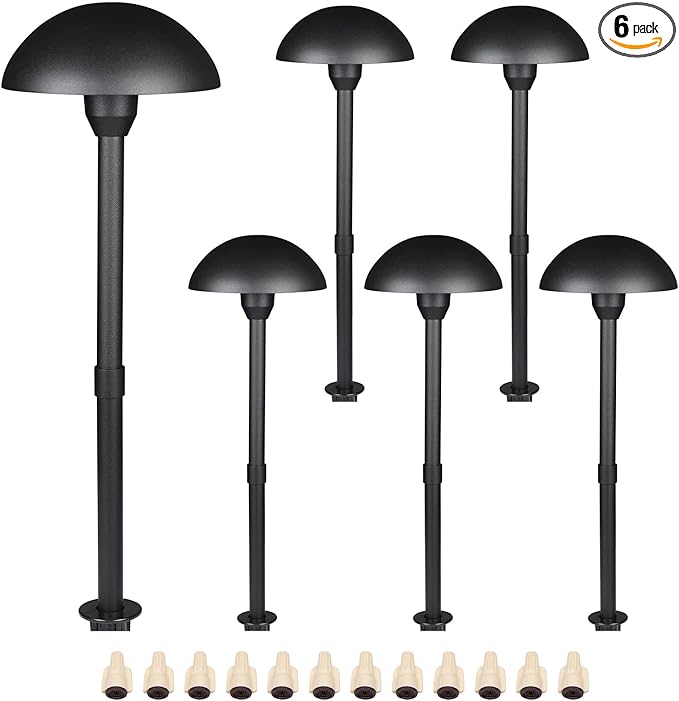 Lumina Lighting® Low Voltage Landscape Lighting Cast-Aluminum Path and Area Light Warm White 3W G4 LED Bulb and ABS Ground Stake Included for Yard Walkway Lawn PAL0107-BkLED6 (Black,6-Pack)