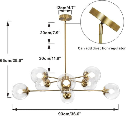 KCO Lighting Modern Sputnik Chandelier 8-Light Clear Glass Globe Ceiling Pendant Light Mid Century Brass Flush Mounted Fixture Kitchen Island (Gold+Clear)